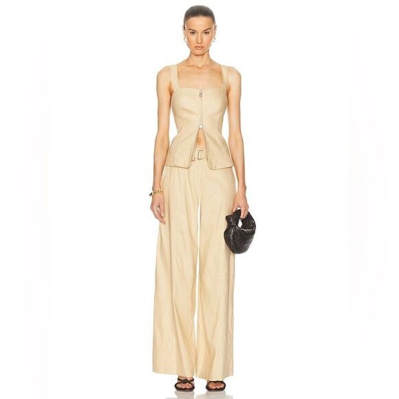 Jonathan Simkhai Amaya Cream Tan Pants Wide Leg Belted Size 0 - Picture 3 of 10